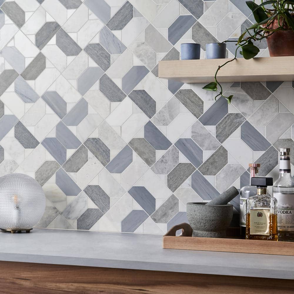 Pledge 12x12 Polished Marble Geometric Mosaic Tile