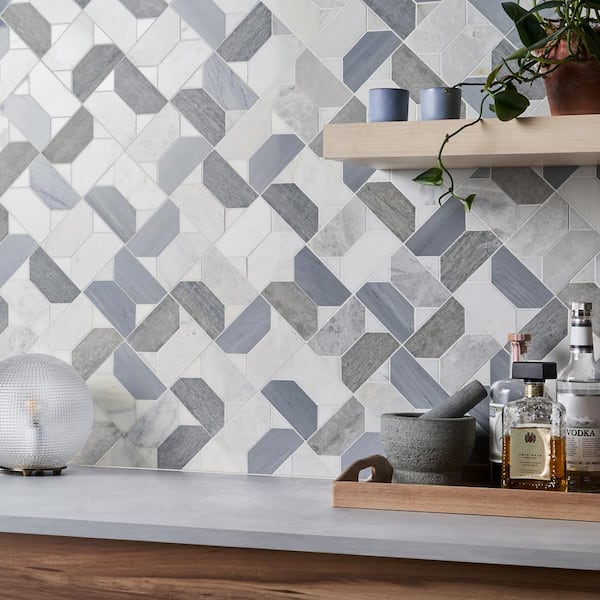 Sheba Glacier Gray 12.83 in. x 12.83 in. Polished Marble Luxury Mosaic Floor and Wall Tile 1.14 sq. ft./Each