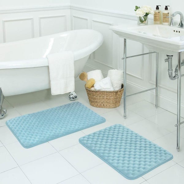Simply Essential Memory Foam Bath Mat - Medium Blue, 17 x 24 in