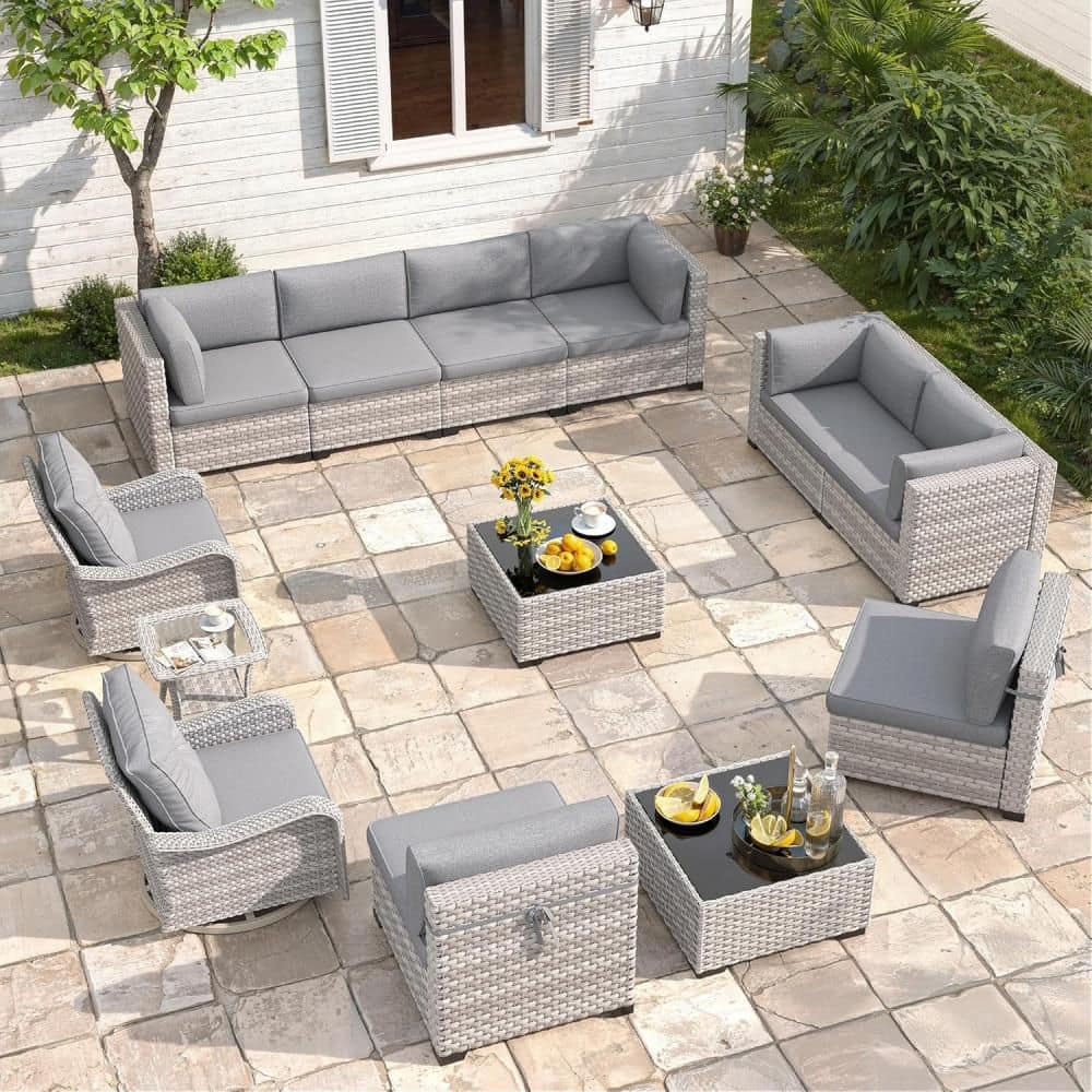 13-Piece Wicker Outdoor Patio Conversation Seating Set with Grey Cushions price history on PriceWatchPro