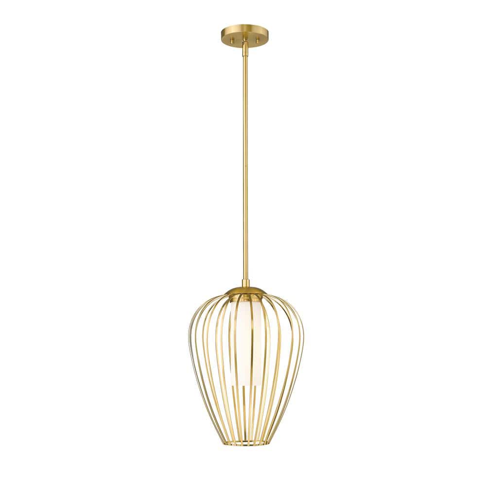Savanti 12 in. 1-Light Modern Gold Shaded Pendant Light with White Opal Gla