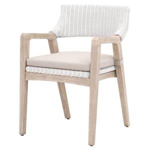 Gray and White Fabric Arm chair with Wooden Frame