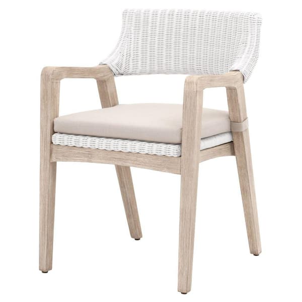 Benjara Gray and White Fabric Arm chair with Wooden Frame