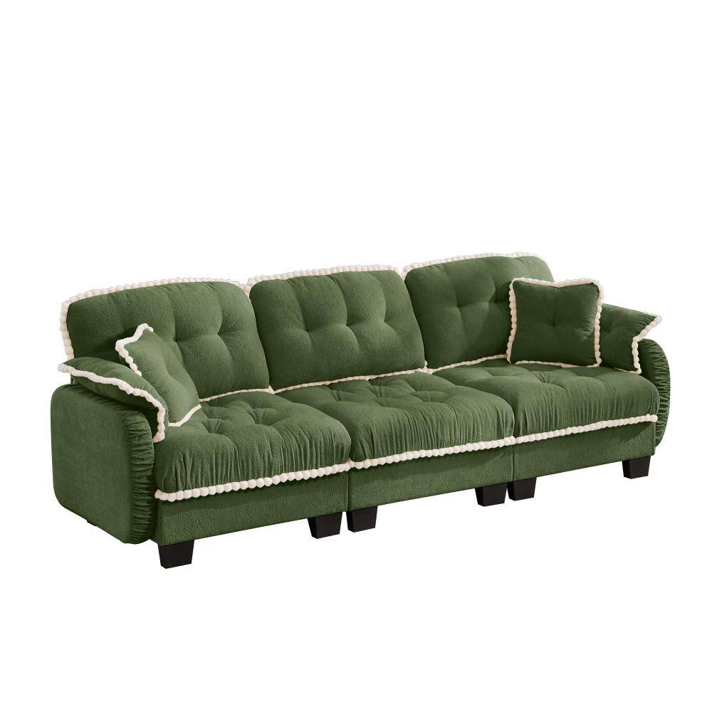 Chenille Cloud 72 in. Wide Flared Arm Chenille Mid-Century Modern Quilted Tufted Sofa with Pillows in Green