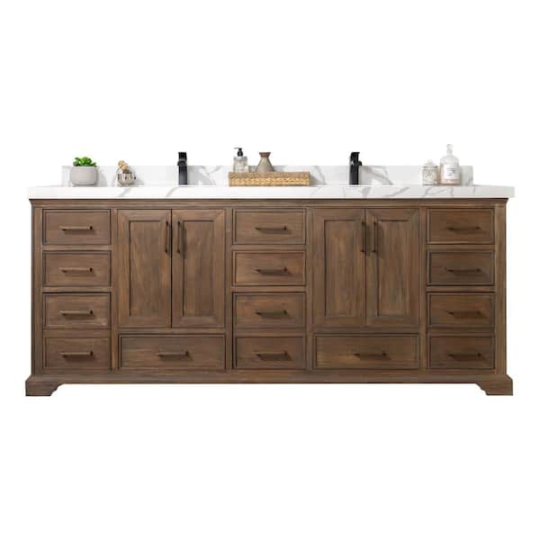 Willow Collections Charlotte 84 in. W x 22 in. D x 36 in. H Bath Vanity in White with 2 in. Calacatta Quartz