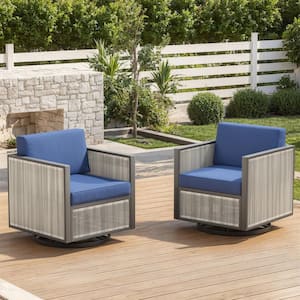 Square Tube Series 2-Pack Gray Wicker Outdoor Patio Glider with Cushion Guard Blue Cushions