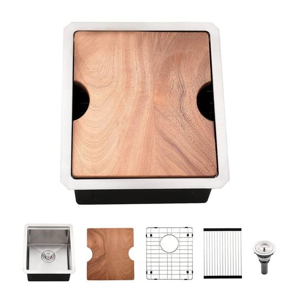 12 in. Undermount Bar Sink Workstation, 12 in. x 15 in. 16 Gauge Stainless Steel Wet Bar Kitchen Single Bowl