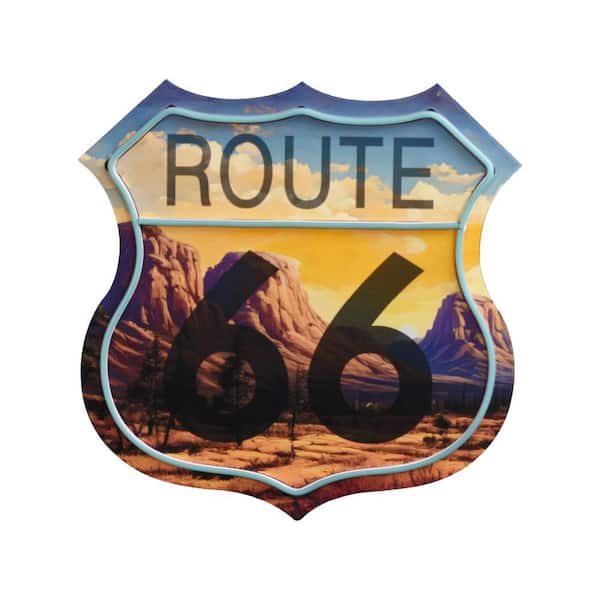 American Art Decor 16 in. x 16 in. Light Blue Route 66 Neon Style