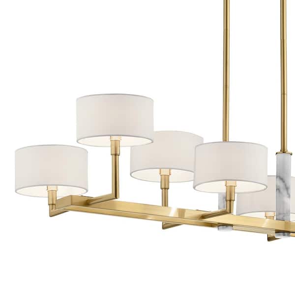 Kichler Lau 8 Light Champagne Gold, Linear Chandelier With Fabric Shades