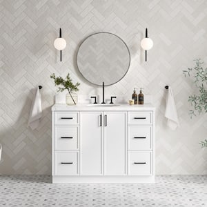 Kelly 48.25 in. W x 22 in. D x 36 in. H Single Sink Bath Vanity in White with Carrara White Quartz Top