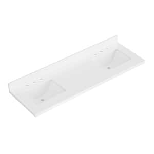 67 in. W x 22 in. D in Pure White Quartz with 1.5 in. Thick Milter Edge with Rectangle Double Sink Vanity Top in White