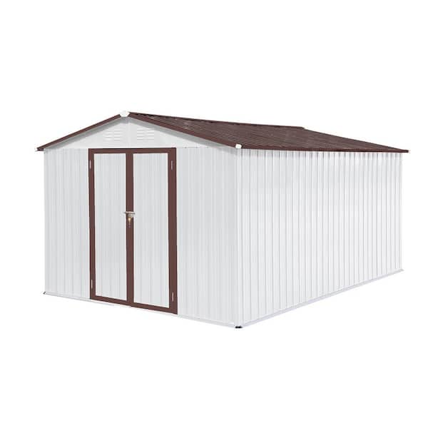 White 12 ft. W x 10 ft. D Metal Heavy-Duty Garden Shed Outdoor Storage Shed with Lockable Door for Backyard(120 sq. ft.)