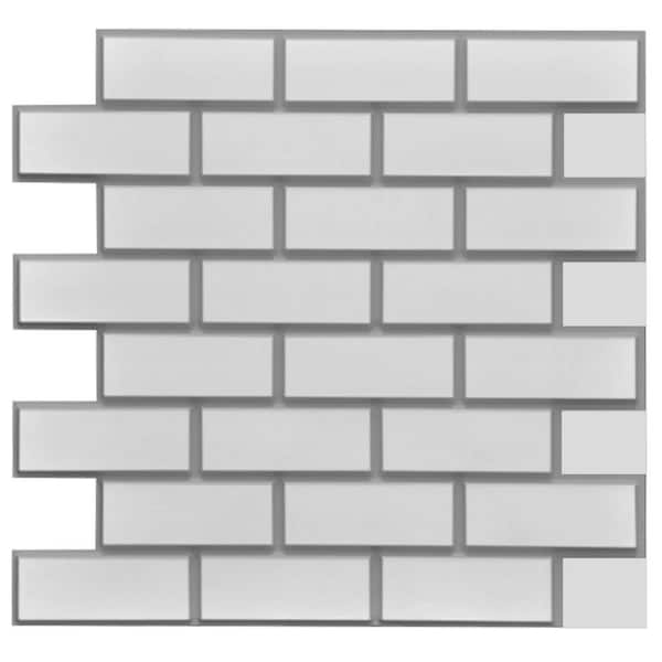 Dundee Deco 3D Falkirk Retro IV 23 in. x 23 in. Grey White Faux Brick PVC Decorative Wall Paneling (5-Pack)