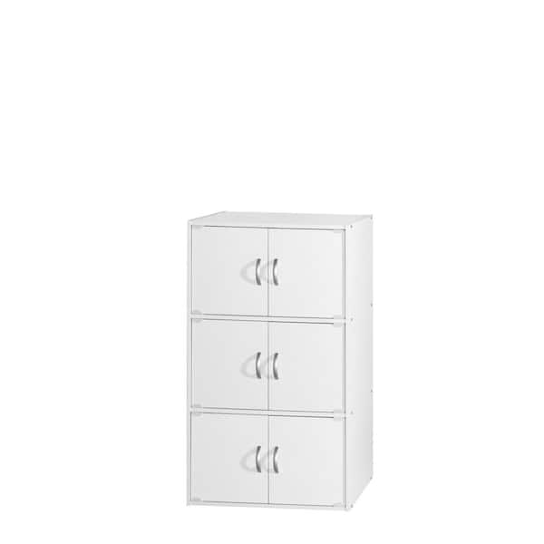 HODEDAH 41 in. White 3-shelf Standard Wood Bookcase with Doors