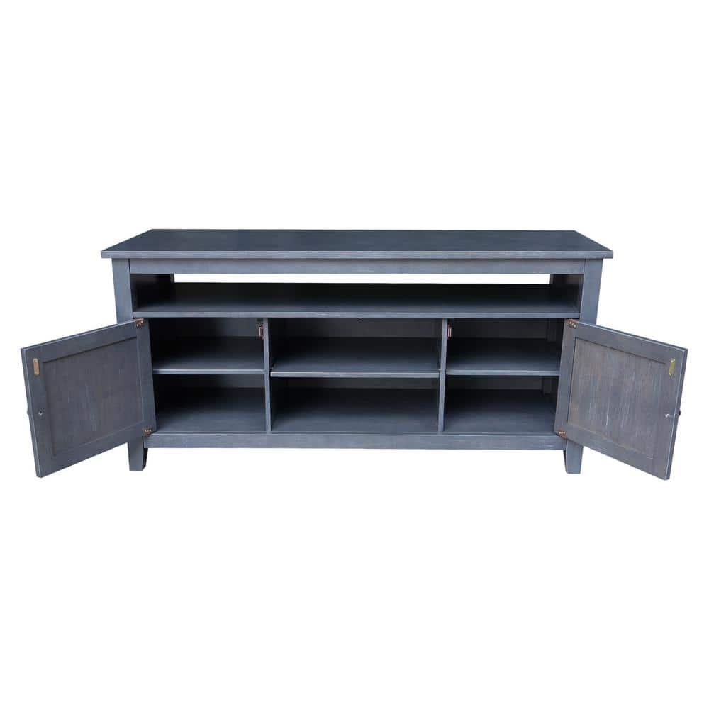 Elegant Heather Gray Solid Wood TV Stand with Cabinet and Open Shelves
