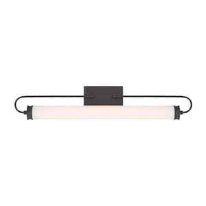 Tellie 35 in. Black Integrated LED Vanity Light Bar with White Glass Shade