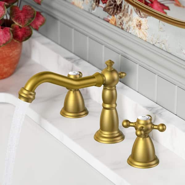 8 in. Widespread Double Handle Bathroom Faucet in Gold