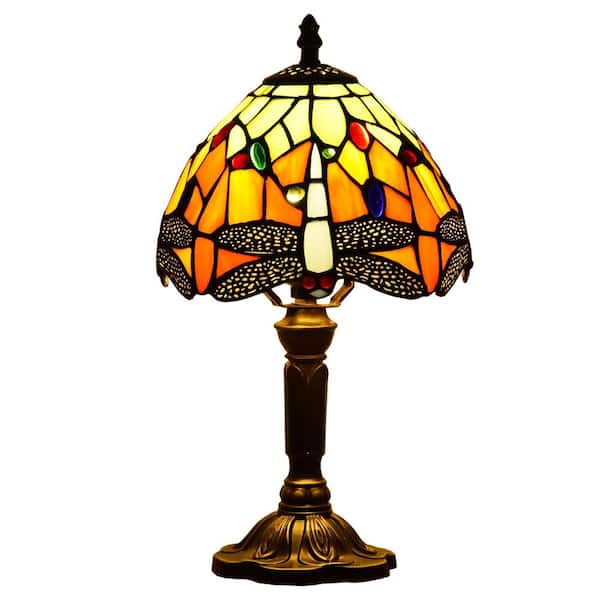 Latepis Decorative 14.6 in. Multicolored Tiffany-Style Table Lamp Dragonfly