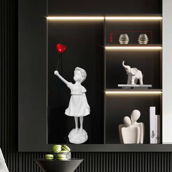 White 3.9 in. x 9.4 in. Resin Banksy Style Love Balloon Girl