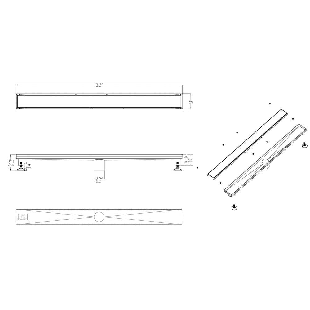 32" Black Matte Stainless Steel Linear Shower Drain
