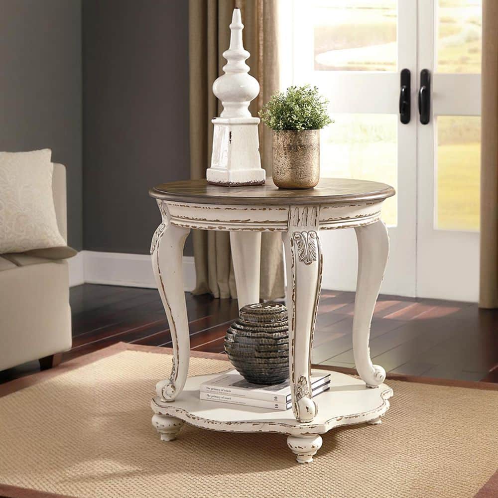 Realyn 26 in. 2-Toned Round Wood End Table (NO TEST)