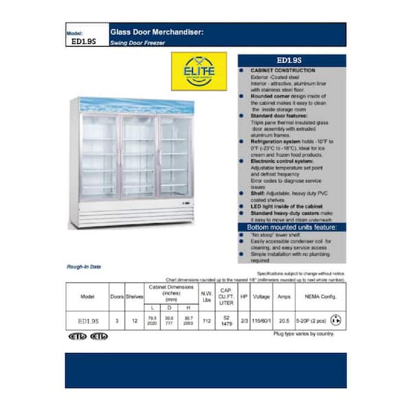 Elite Kitchen Supply 79.5 in. 52 cu. ft. NSF 3-Glass Door Freezer