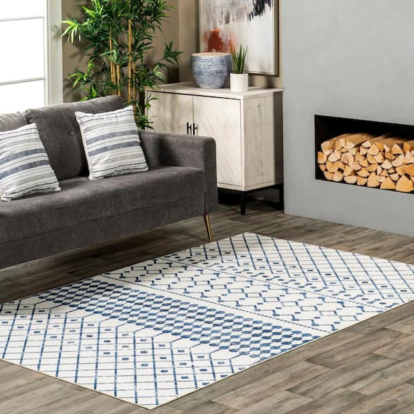 Moroccan Blythe Machine Washable Blue 5 ft. x 8 ft. Area Rug