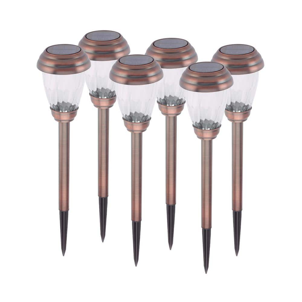 Antique Bronze Solar Pathway Lights with Glass Shade, 6-Pack