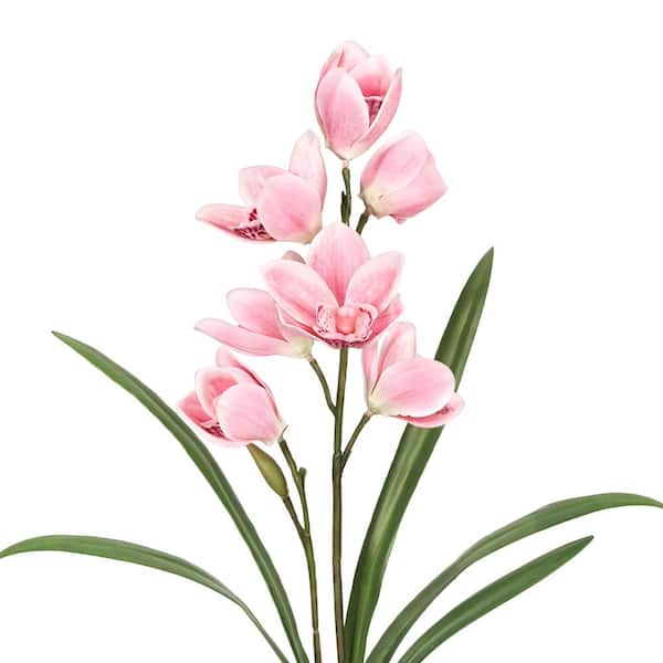 20 in. Pink Artificial Cymbidium Orchid Plant Flower Stem Spray (Set of 2)