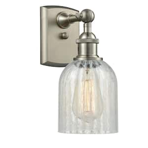 Caledonia 5 in. 1-Light Brushed Satin Nickel Wall Sconce with Mouchette Glass Shade