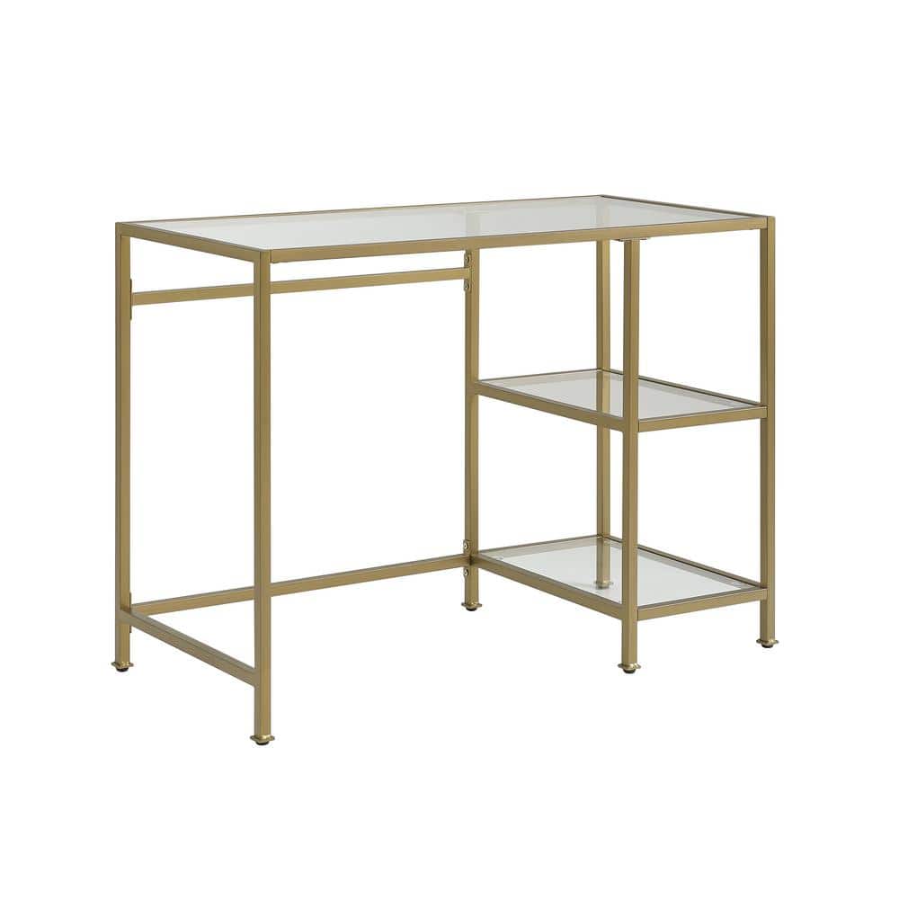 Sleek Gold-Frame 46" Glass-Top Modern Desk/Vanity