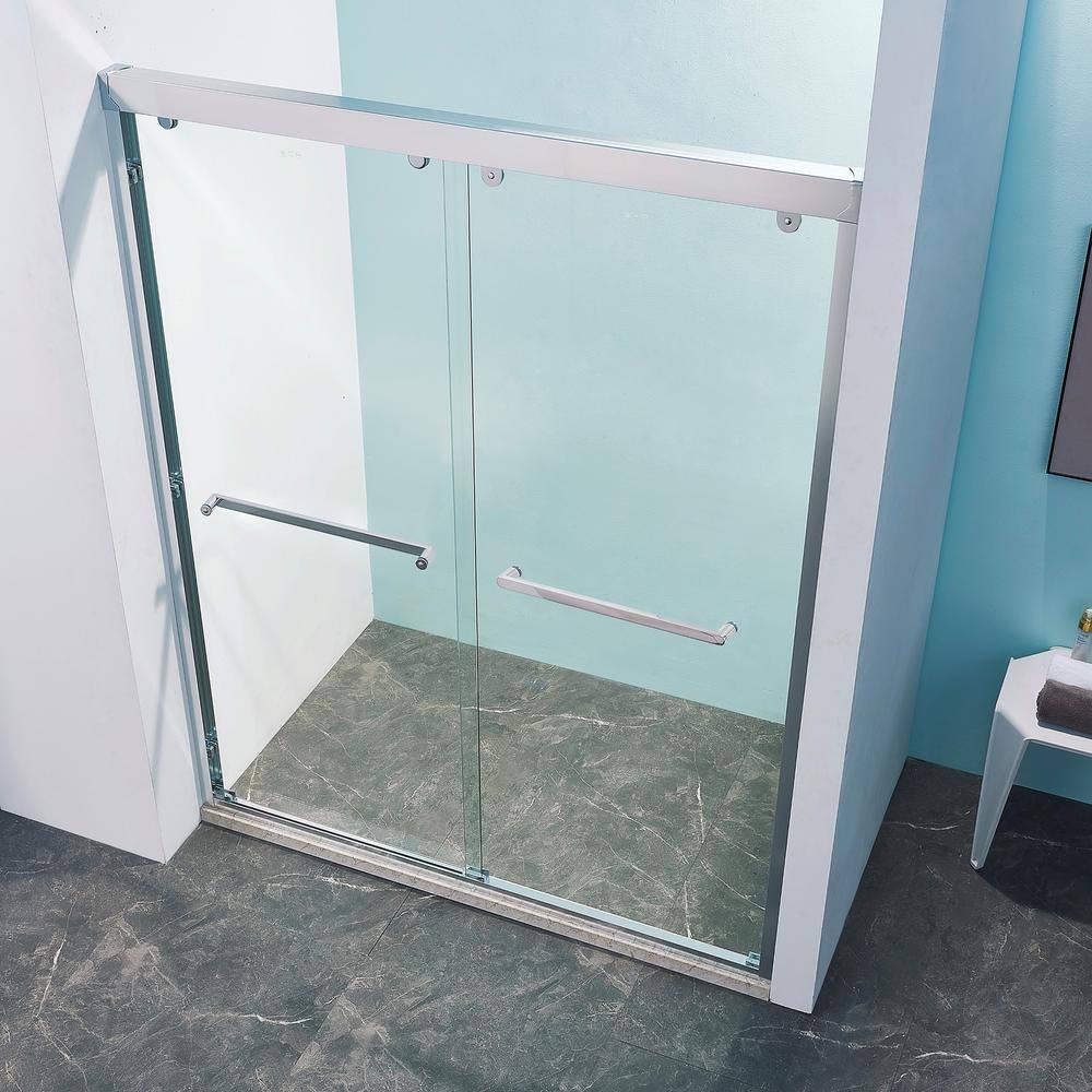60" Chrome Frameless Double Sliding Shower Door with Clear Glass