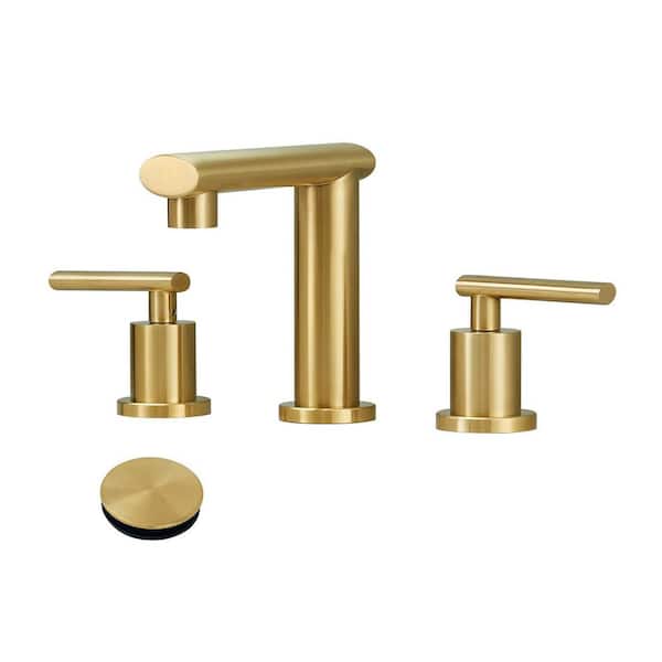 8 in. Widespread Double Handle Bathroom Faucet with Drain Kit Included in Brushed Gold