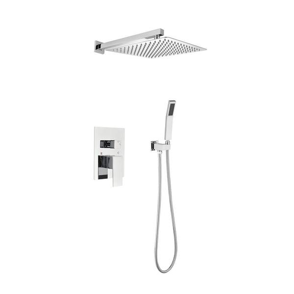 Unbranded Single Handle 2-Spray Square Shower Faucet 2 GPM with High Pressure in Polished Chrome (Valve Included)