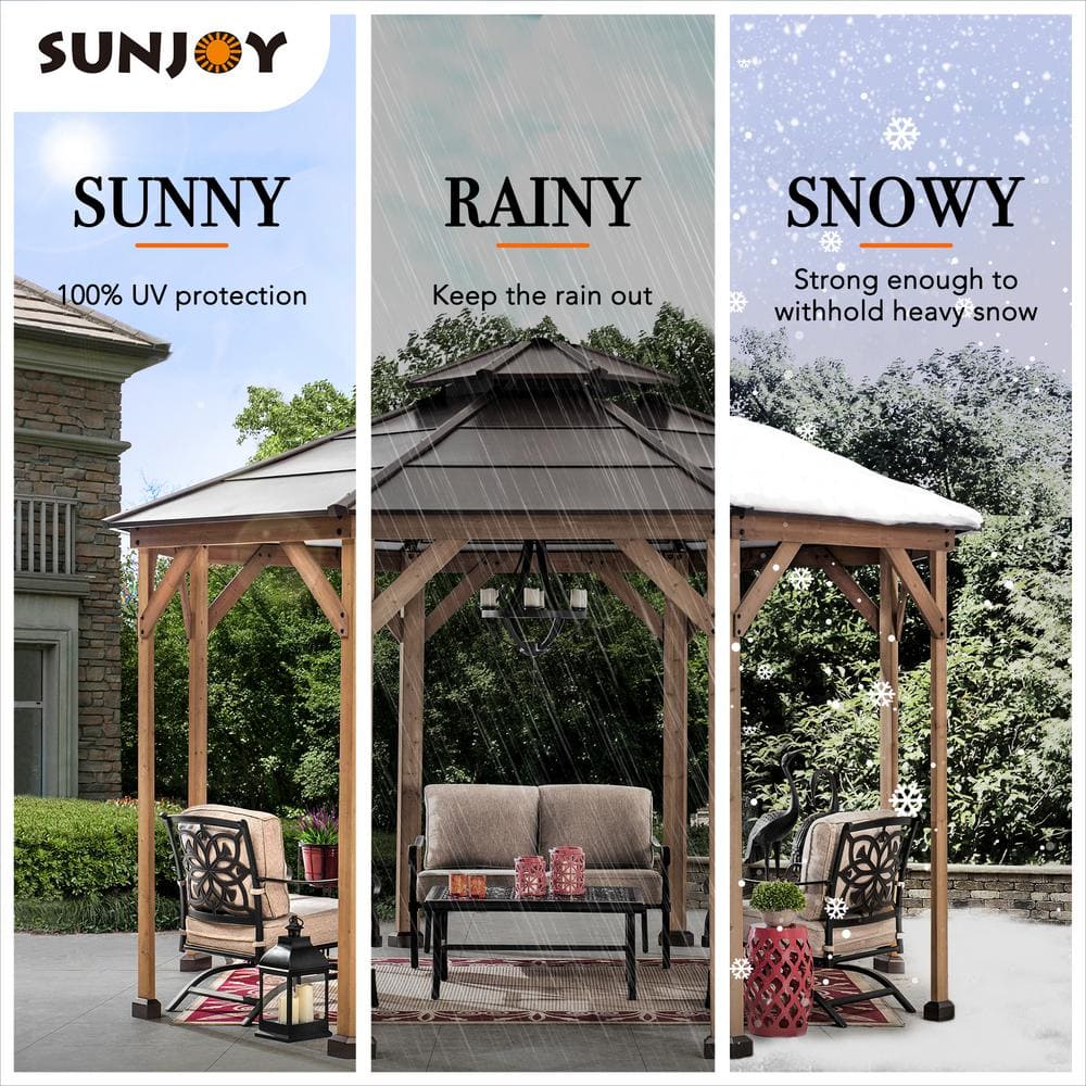 Cedar Framed Octagon Gazebo with Brown Steel Roof and Ceiling Hook