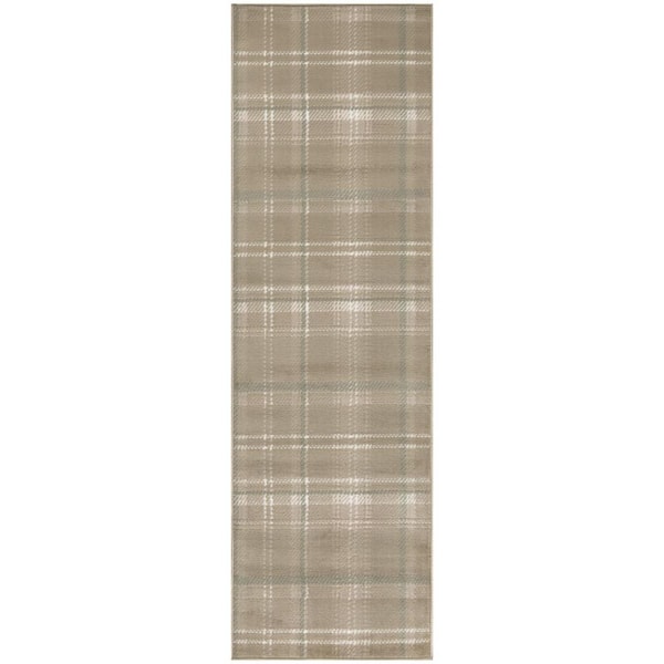 2 X 10 Ivory Plaid Washable Area Rug Runner Rug