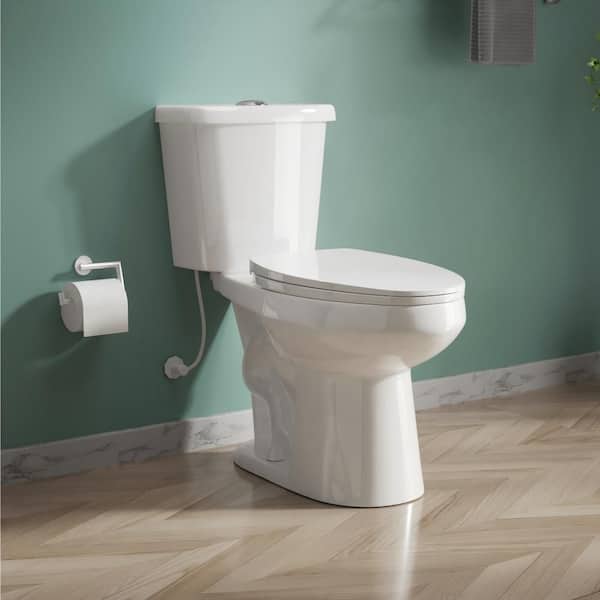 Chair Height Dual Flush 1.1/1.6 GPF Elongated 17 in Toilet 2-Piece Toilet in white with Soft Close Seat Map Flush 1000g