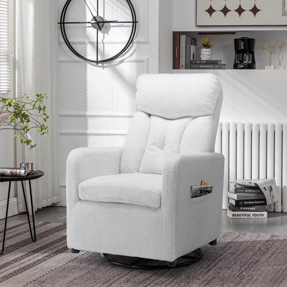 JUJABU White Teddy Fabric Swivel Rocking Chair Gilder Chair with Pocket ...