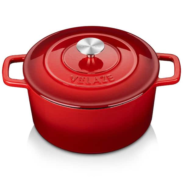 1-Piece Red Enamel Cast Iron Non-Stick Induction Dutch Oven with Lid Round Casserole Cooking Pan Pot