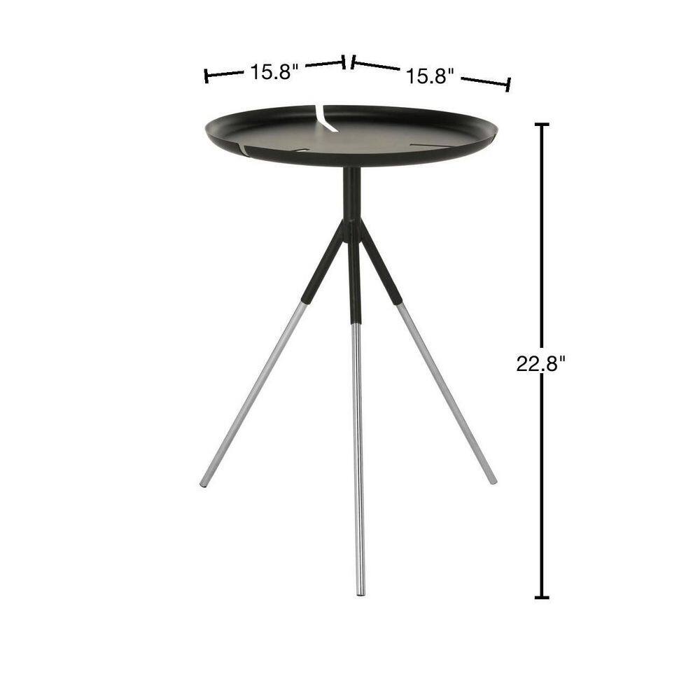 Matte Black Round Wood and Metal Side Table