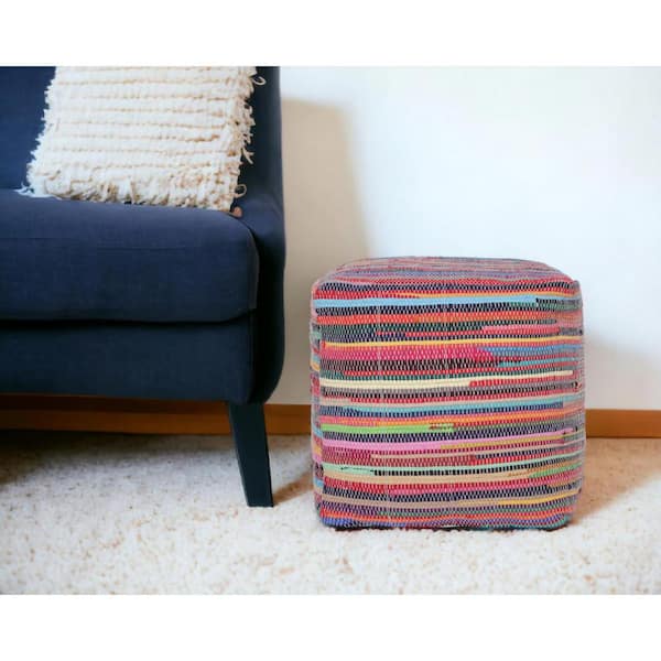 Red and Black Cotton Specialty Cube Ottoman