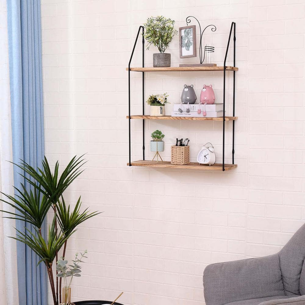 23.6 in. W x 7 in. D Natural Wood 3-Tier Floating Shelf Decorative Wall She