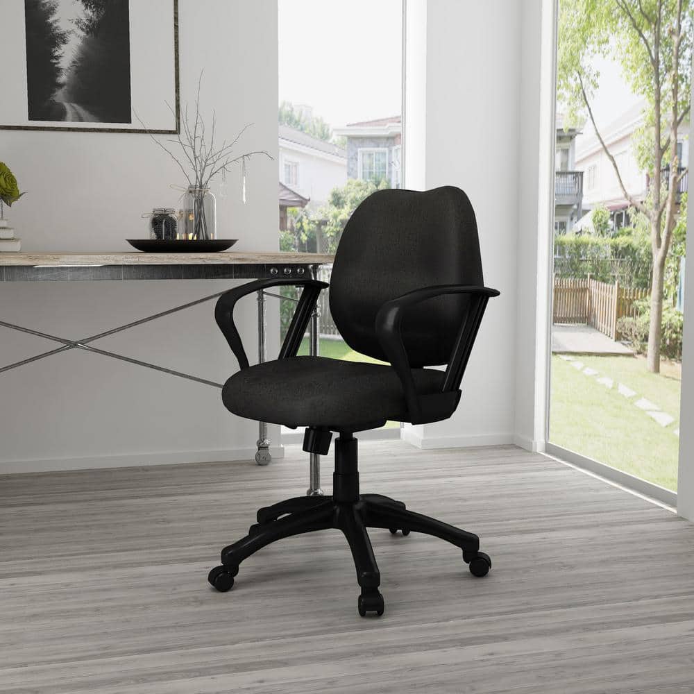 ErgoComfort Mid-Back Black Fabric Task Chair with Fixed Arms