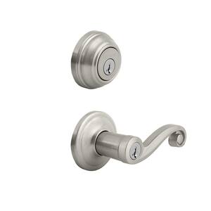 Lido Satin Nickel Exterior Entry Door Handle and Single Cylinder Deadbolt Combo Pack Featuring SmartKey Security