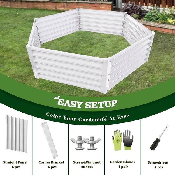 White 70in. x 60in. x 18in. Hexagon Galvanized Raised Garden