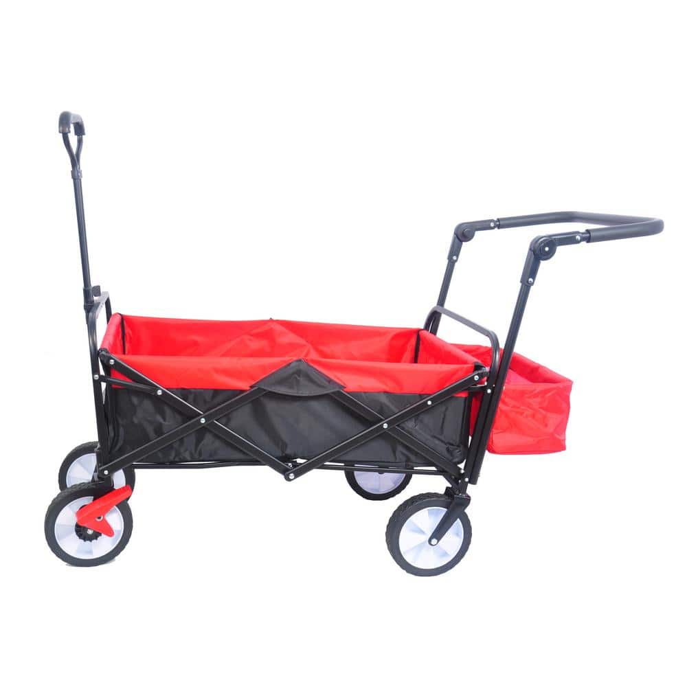 26 cu. ft. Heavy-Duty Folding Wagon Steel Garden Cart, Drink Holder, Adjust