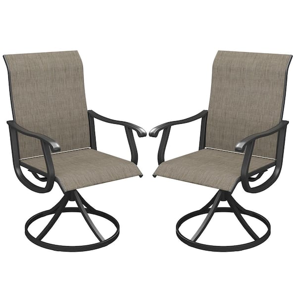Zeus & Ruta Gray 360 Degree Metal Swivel Sling Outdoor Dining Chairs Set of 2