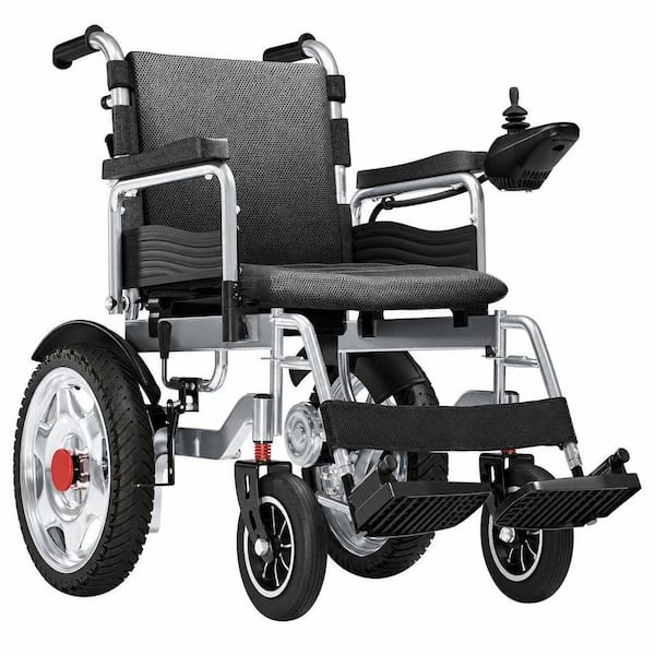 Lightweight Folding Electric Wheelchair with All-Terrain Wheels, Compact Portable Power Wheelchair for Adults, in Black