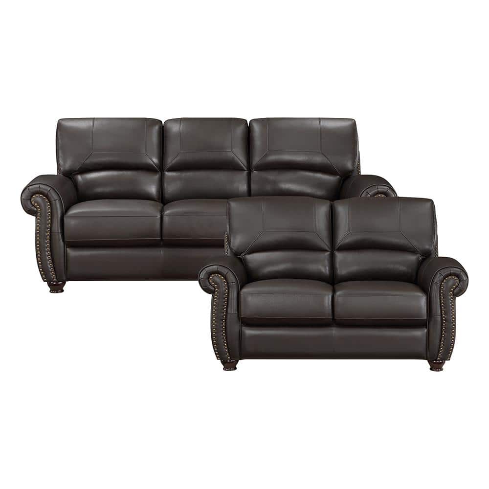 Brennen 84 in. W Rolled Arm Leather Rectangle 2-Piece Living Room Sofa Set 