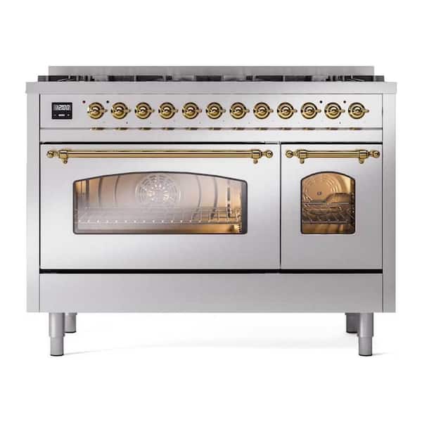 Nostalgie II 48 in. Freestanding Dual Fuel Range with 8 Burners, Double Ovens in Stainless Steel